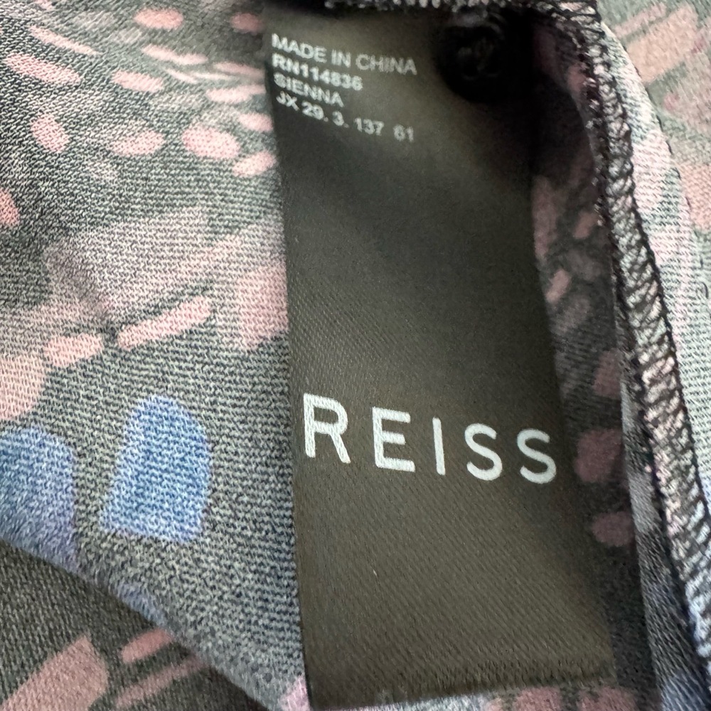 Reiss Long Sleeve Dress Button Up Black Purple Pink Viscose Size 6 - Picture 11 of 16